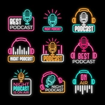 Free Vector | Collection of neon podcast logos