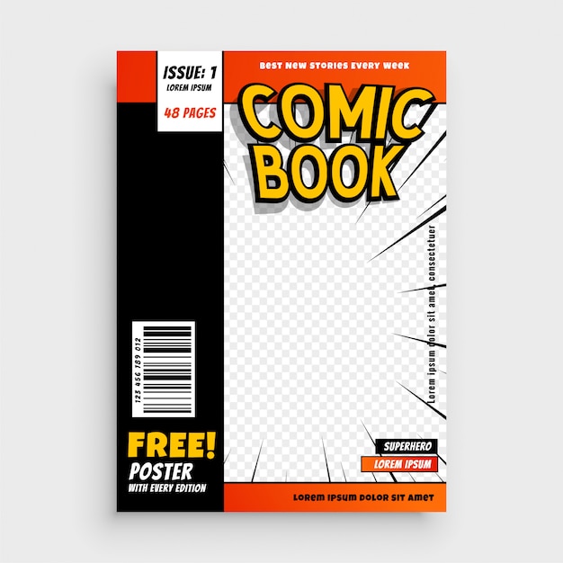Free Vector | Comic magazine book cover layout design