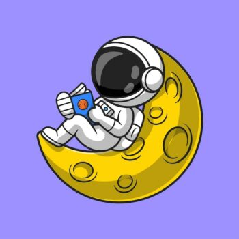 Free Vector | Cute astronaut reading book on moon cartoon vector icon illustration. technology education icon concept isolated premium vector. flat cartoon style