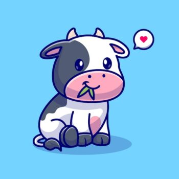 Free Vector | Cute cow sitting and eating grass cartoon vector icon illustration animal nature icon isolated flat
