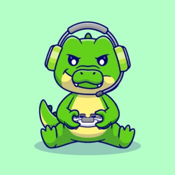 Free Vector | Cute crocodile gamer playing game with headphone and joystick cartoon vector icon illustration flat
