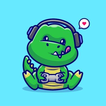 Free Vector | Cute dino gaming cartoon vector icon illustration animal technology icon concept isolated flat
