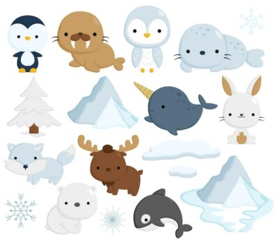 Free Vector | Doodle arctic animals vector set