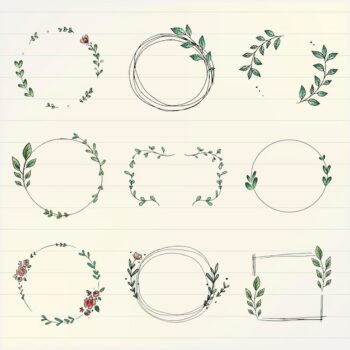 Free Vector | Doodle leaf frame clipart, cute botanical illustration vector set