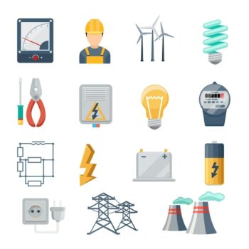 Free Vector | Electricity and power industry icons flat  set. transformer and socket, plug and capacity, energy symbol,