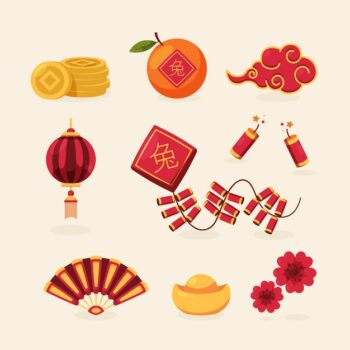 Free Vector | Flat chinese new year celebration elements collection