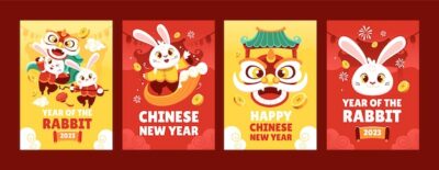 Free Vector | Flat chinese new year greeting cards collection