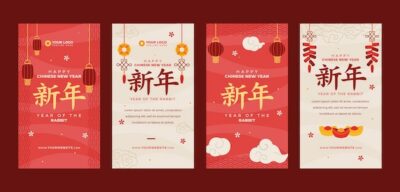 Free Vector | Flat chinese new year instagram stories collection