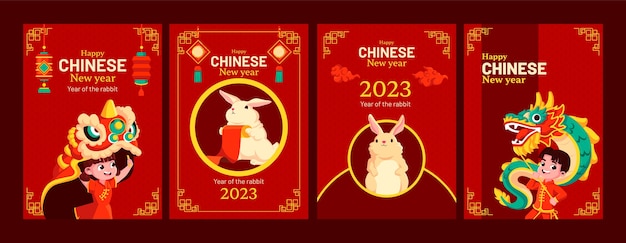 Free Vector | Flat greeting cards collection for chinese new year festival