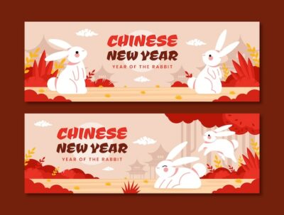 Free Vector | Flat horizontal banners set for chinese new year celebration