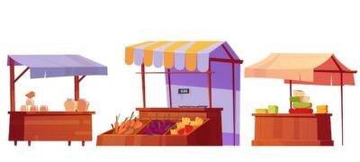Free Vector | Food market stalls with honey vegetables cheese