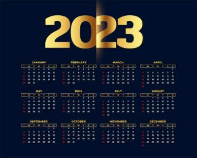 Free Vector | Golden 2023 printable calendar for office desk