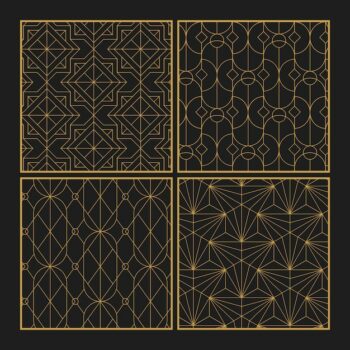 Free Vector | Golden geometric seamless patterns set on black background
