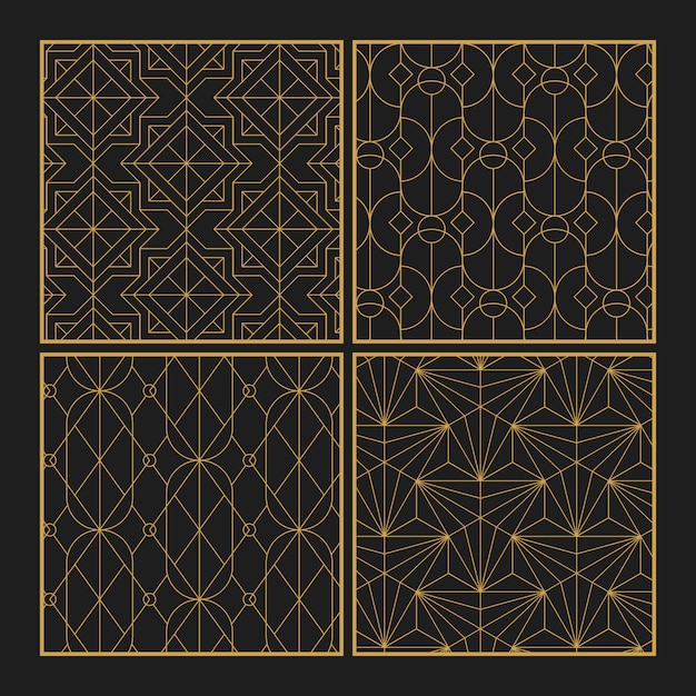 Free Vector | Golden geometric seamless patterns set on black background