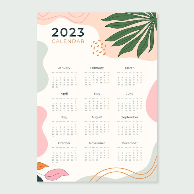Free Vector | Hand drawn 2023 annual calendar template