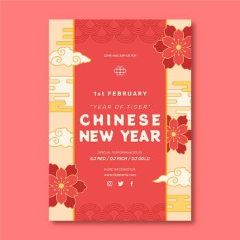 Free Vector | Hand drawn chinese new year vertical poster template