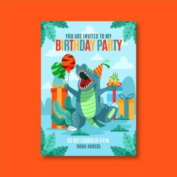 Free Vector | Hand drawn dinosaur birthday invitation template