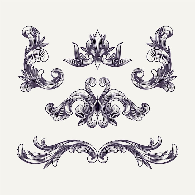 Free Vector | Hand drawn engraved baroque elements and decoration