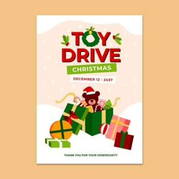 Free Vector | Hand drawn flat christmas toy drive poster template