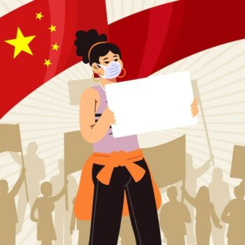 Free Vector | Hand drawn flat girl holding banner china protests illustration