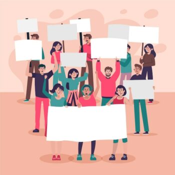 Free Vector | Hand drawn flat people holding banners china protest illustration