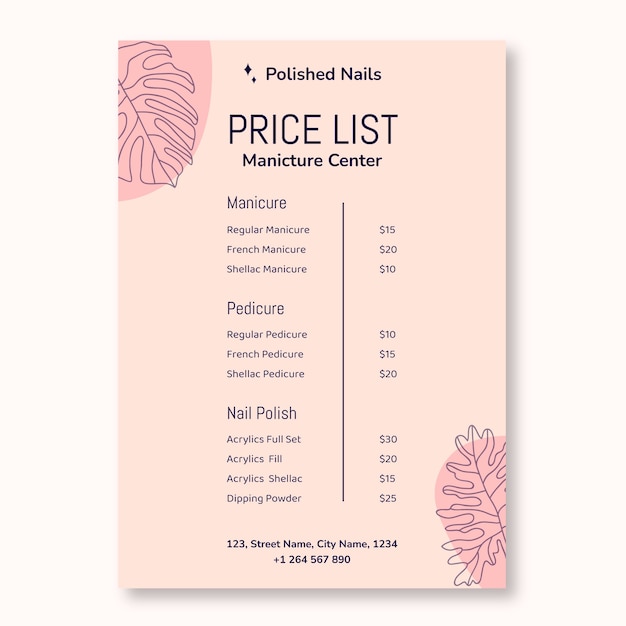 Free Vector | Hand-drawn polished nails manicure salon price list