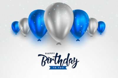 Free Vector | Happy birthday blue and silver white shiny balloons