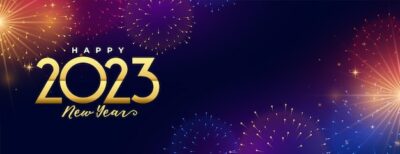 Free Vector | Happy new year 2023 grand celebration banner with firework bursting