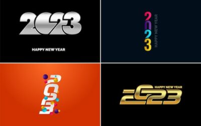 Free Vector | Happy new year 2023 text design pack for brochure design template card banner new year vector illustration