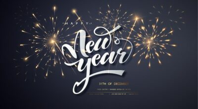 Free Vector | Happy new year with festive fireworks explosionson dark background. holyday decorative elements. congratulation banner.