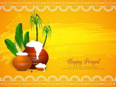 Free Vector | Happy pongal festival artistic yellow color background design vector