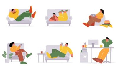 Free Vector | Lazy people relax on sofa at home