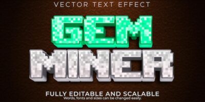Free Vector | Miner 8 bit text effect, editable pixel and block text style