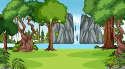 Free Vector | Nature scene with waterfall in the forest landscape