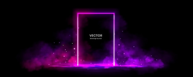 Free Vector | Neon rectangle frame with smoke on water surface