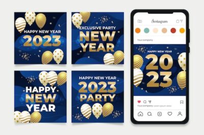 Free Vector | New year 2023 celebration instagram posts  collection
