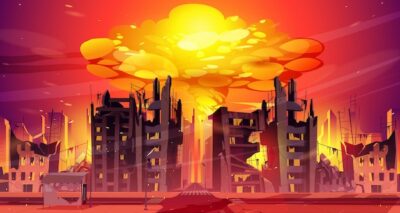 Free Vector | Nuclear war explosion mushroom rising up in city