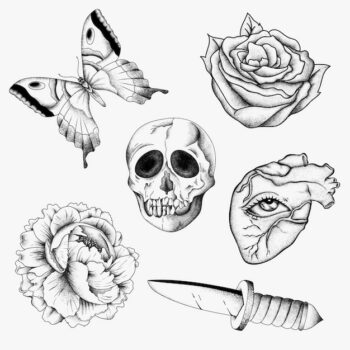 Free Vector | Outline old school flash black and white tattoo design set