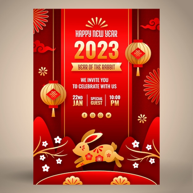 Free Vector | Paper style chinese new year festival celebration vertical poster template