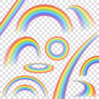 Free Vector | Rainbows in different shape realistic set on transparent background