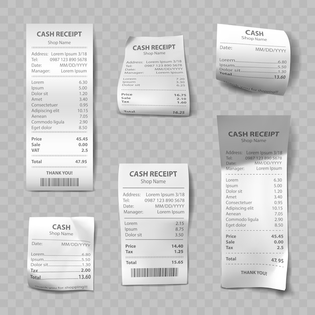 Free Vector | Realistic shop receipt, paper payment bills