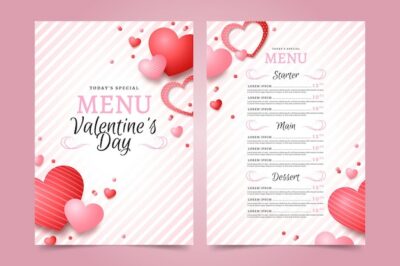 Free Vector | Realistic valentines day menu template