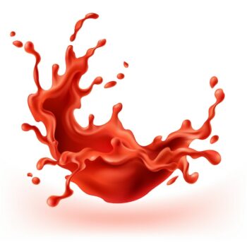 Free Vector | Red tomato splashing, juice or paint splash with drops. blobs, blots with shadow