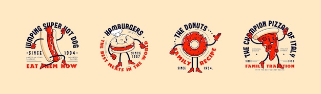 Free Vector | Retro cartoon restaurant logo collection