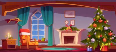 Free Vector | Room at christmas night, empty home interior.