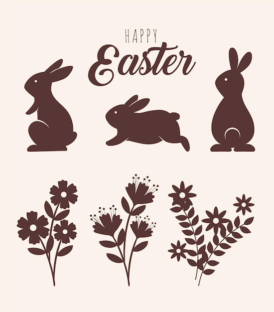 Free Vector | Six happy easter silhouettes