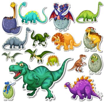 Free Vector | Sticker set of different dinosaurs cartoon