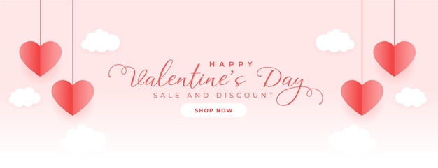 Free Vector | Valentines day sale banner with hearts and clouds