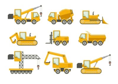 Free Vector | Vector construction icons set. bulldozer and machinery, truckload and crane, excavator and mixer