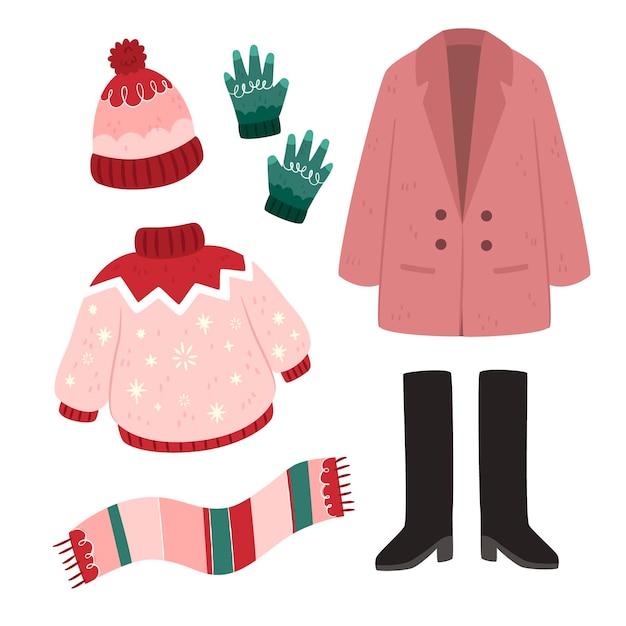 Free Vector | Winter clothes and essentials in flat design
